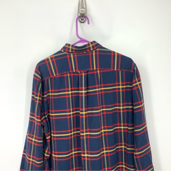 LL Bean Signature Men Size Large Shirt Button Down Top Blue Red Plaid Slim Fit - Picture 5 of 8
